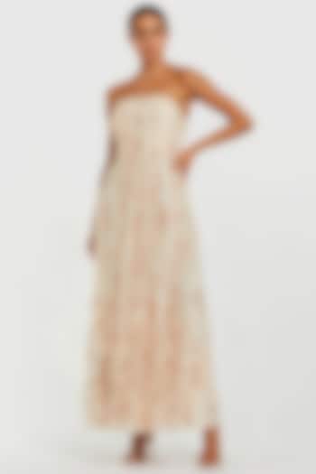 White & Pink Mesh Floral Printed Strapless Cocktail Dress by Mac Duggal at Pernia's Pop Up Shop