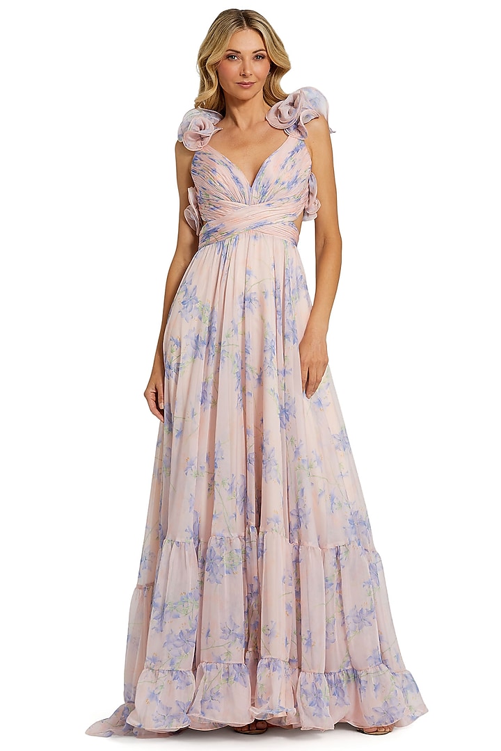 Purple Chiffon Floral Printed Party Wear Dress by Mac Duggal at Pernia's Pop Up Shop