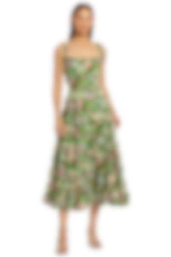 Green Cotton Floral Printed Midi Cocktail Dress by Mac Duggal at Pernia's Pop Up Shop