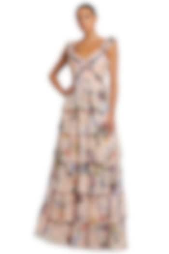 Pink Chiffon Floral Printed Ruffled Engagement Gown by Mac Duggal at Pernia's Pop Up Shop