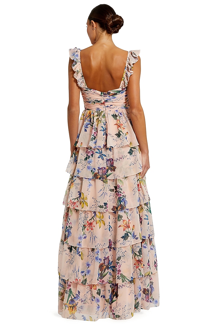 Pink Chiffon Floral Printed Ruffled Engagement Gown by Mac Duggal at Pernia's Pop Up Shop