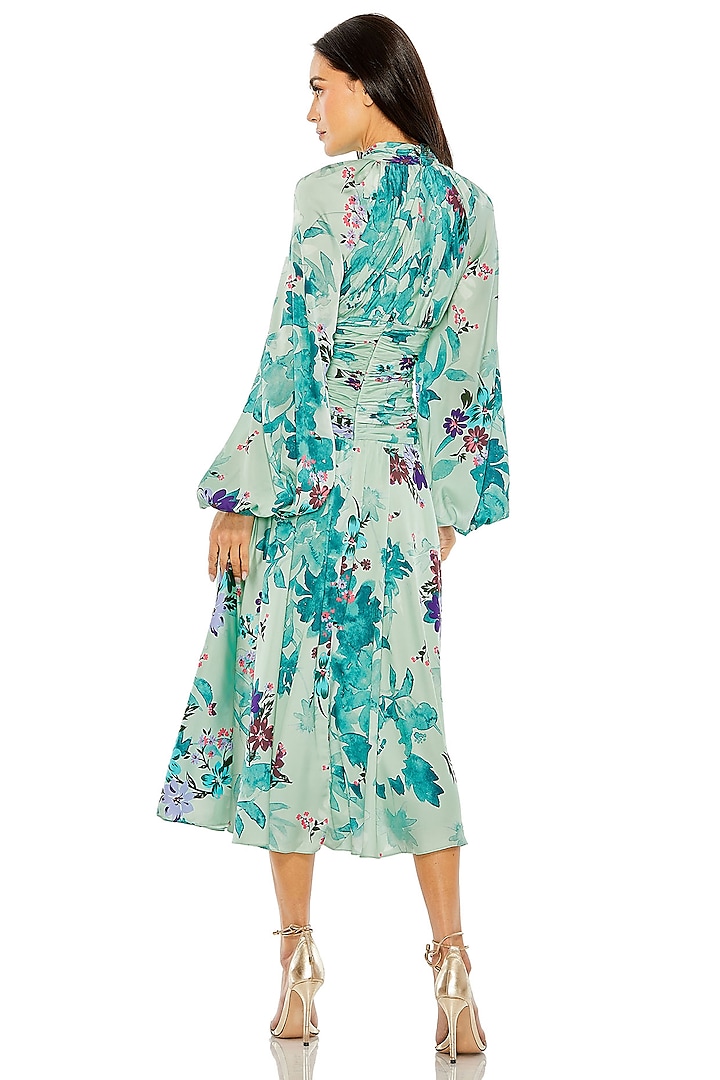 Sage Green Satin Floral Printed Midi Cocktail Dress by Mac Duggal at Pernia's Pop Up Shop 2026 Sage Green Satin Floral Printed Midi Cocktail Dress by Mac Duggal at Pernia's Pop Up Shop 2026