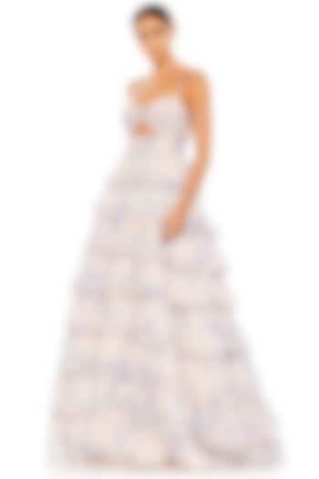 Purple Chiffon Floral Printed Tiered Engagement Gown by Mac Duggal at Pernia's Pop Up Shop