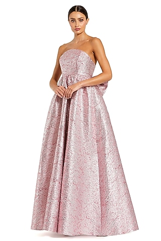 Raspberry Pink Metallic Brocade Fabric Strapless Gown by Mac Duggal