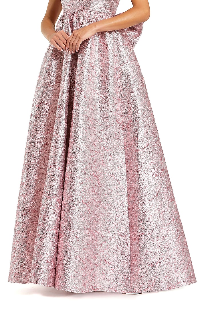 Raspberry Pink Metallic Brocade Fabric Strapless Engagement Gown by Mac Duggal at Pernia's Pop Up Shop