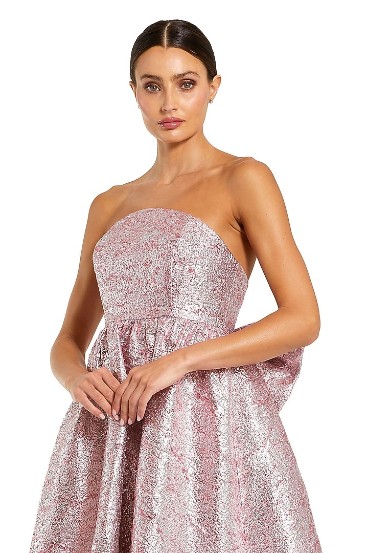 knee length dresses for ladies Beaded Metallic Strapless Slit Gown by Ladivine CD692 main image 1