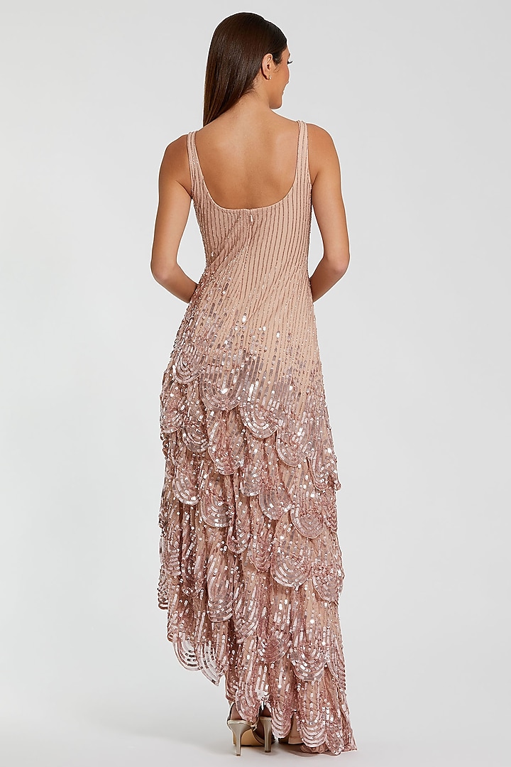 mac duggal pink embellished dress Pink Embellished Strapless Gown With Sculptural Drape