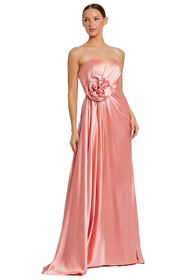 Coral Satin Strapless Engagement Gown by Mac Duggal at Pernia's Pop Up Shop