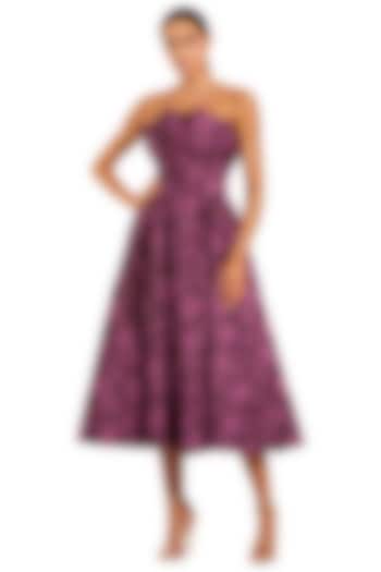 Purple Brocade Strapless Midi Party Wear Dress by Mac Duggal at Pernia's Pop Up Shop