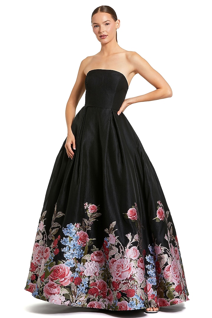 Black Brocade Ball Wedding Gown by Mac Duggal at Pernia's Pop Up Shop