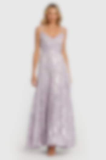 Purple Plisse Floral A-Line Engagement Gown by Mac Duggal at Pernia's Pop Up Shop
