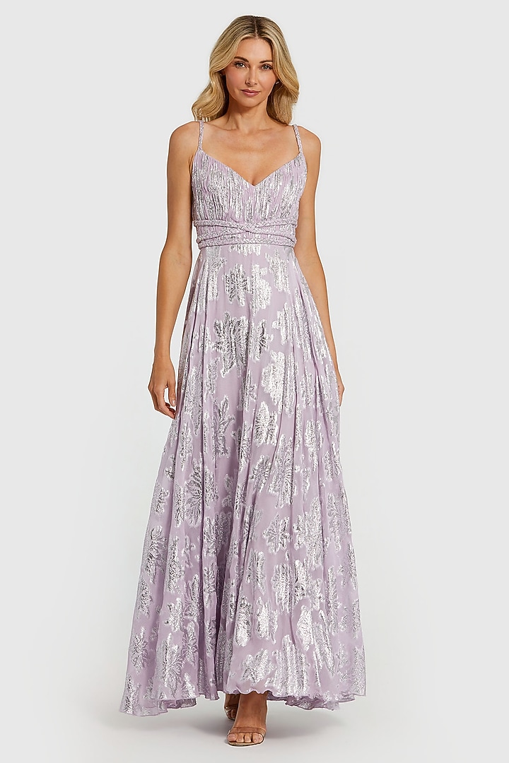 Purple Plisse Floral A-Line Engagement Gown by Mac Duggal at Pernia's Pop Up Shop