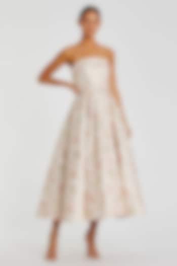 Blush Pink & White Brocade Floral Printed Strapless Party Wear Dress by Mac Duggal at Pernia's Pop Up Shop
