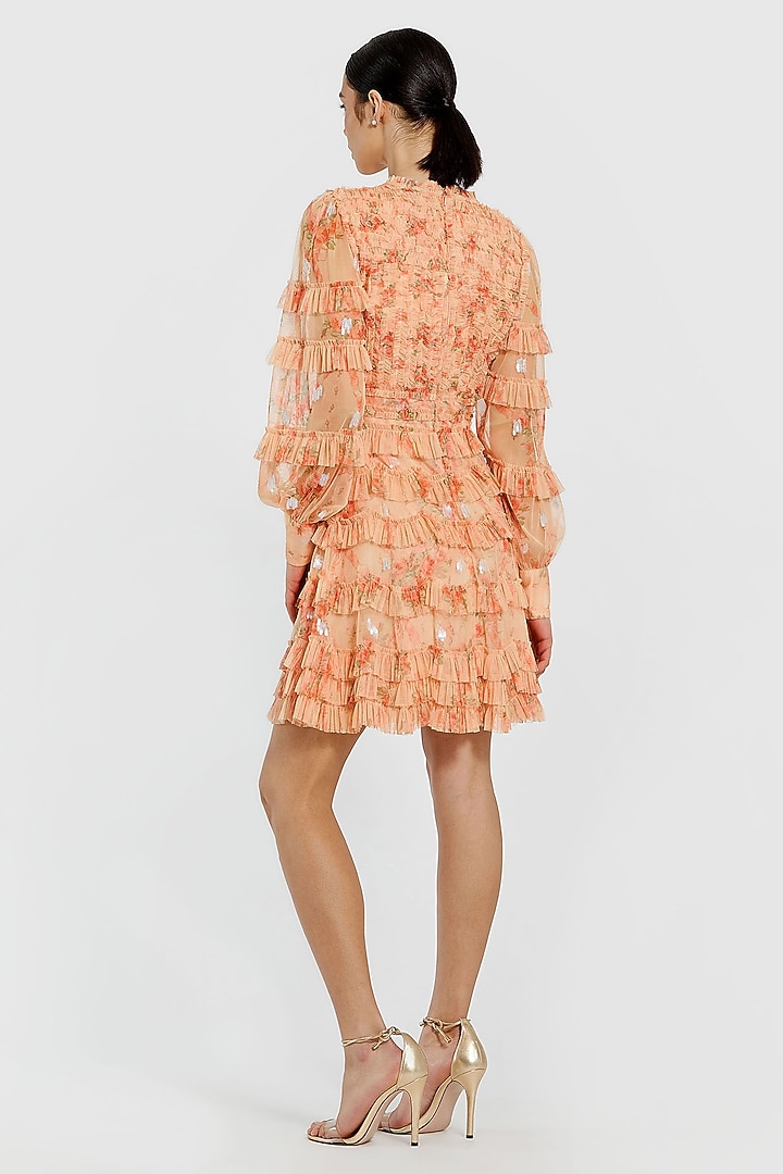 Peach Mesh Fabric Mini Cocktail Dress by Mac Duggal at Pernia's Pop Up Shop 2026 Peach Mesh Fabric Mini Cocktail Dress by Mac Duggal at Pernia's Pop Up Shop 2026