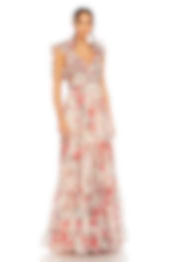 Rose Pink Chiffon Floral Printed Engagement Gown by Mac Duggal at Pernia's Pop Up Shop