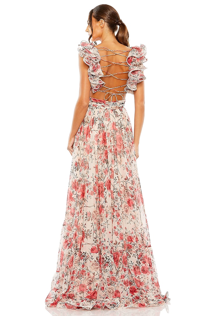 Rose Pink Chiffon Floral Printed Engagement Gown by Mac Duggal at Pernia's Pop Up Shop