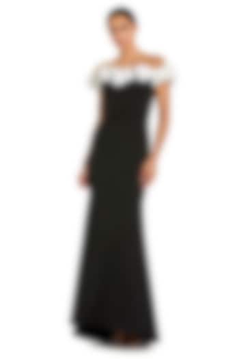 Black Crepe Fabric Off-Shoulder Mermaid Engagement Gown by Mac Duggal at Pernia's Pop Up Shop