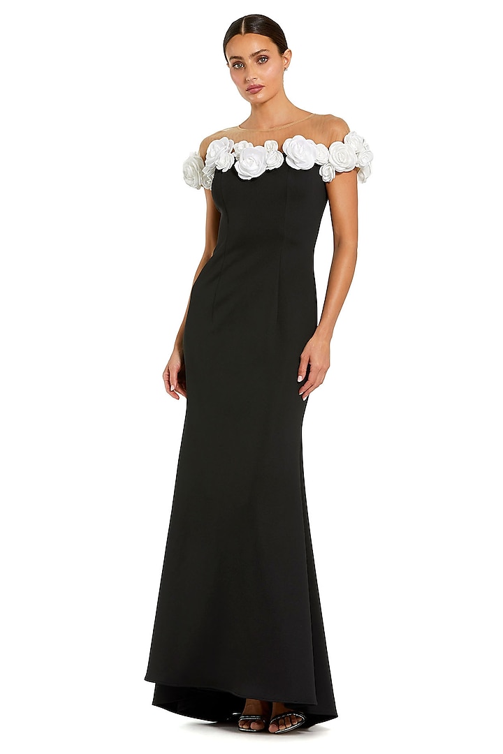Black Crepe Fabric Off-Shoulder Mermaid Engagement Gown by Mac Duggal at Pernia's Pop Up Shop