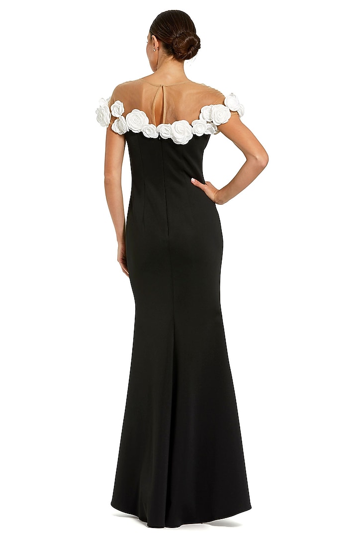 Black Crepe Fabric Off-Shoulder Mermaid Engagement Gown by Mac Duggal at Pernia's Pop Up Shop