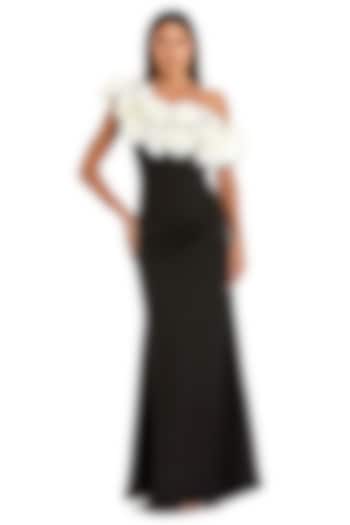 Black & Cream Jersey Engagement Gown by Mac Duggal at Pernia's Pop Up Shop