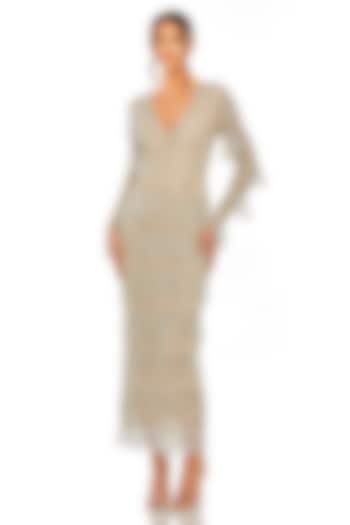 Nude & Silver Polyester Embellished Party Wear Dress by Mac Duggal at Pernia's Pop Up Shop