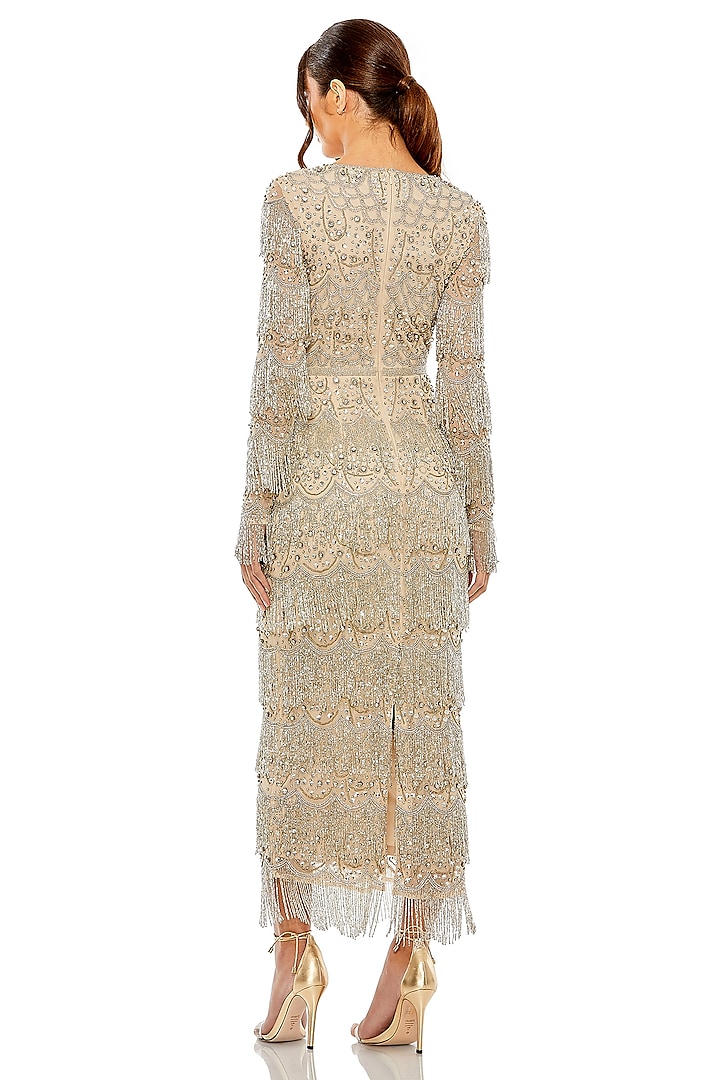 Nude & Silver Polyester Embellished Party Wear Dress by Mac Duggal at Pernia's Pop Up Shop