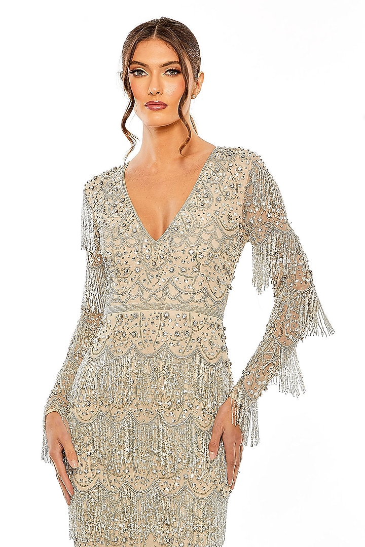 Nude & Silver Polyester Embellished Party Wear Dress by Mac Duggal at Pernia's Pop Up Shop