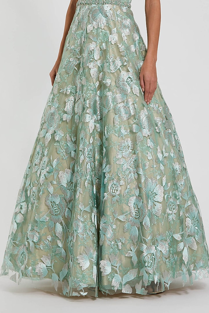 Sage Green Polyester Embroidered A-Line Ball Wedding Gown by Mac Duggal at Pernia's Pop Up Shop 2026 Sage Green Polyester Embroidered A-Line Ball Wedding Gown by Mac Duggal at Pernia's Pop Up Shop 2026
