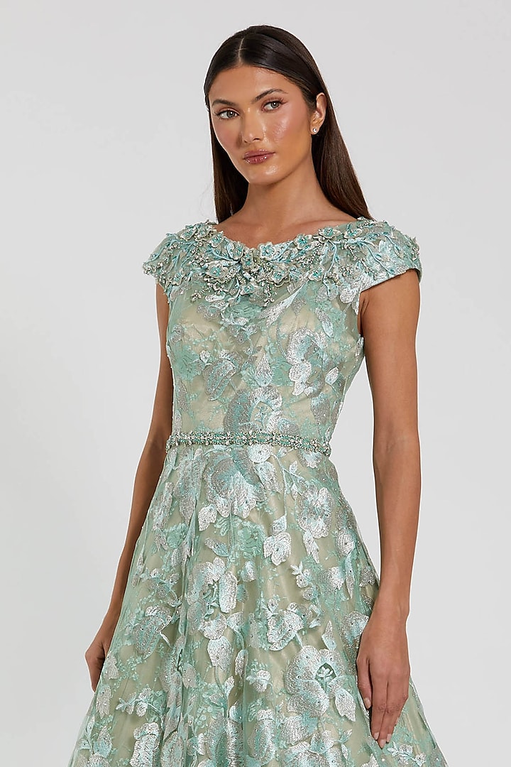 Sage Green Polyester Embroidered A-Line Ball Wedding Gown by Mac Duggal at Pernia's Pop Up Shop 2026 Sage Green Polyester Embroidered A-Line Ball Wedding Gown by Mac Duggal at Pernia's Pop Up Shop 2026