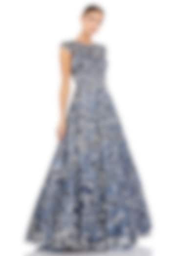 Blue Polyester Embroidered A-Line Ball Wedding Gown by Mac Duggal at Pernia's Pop Up Shop