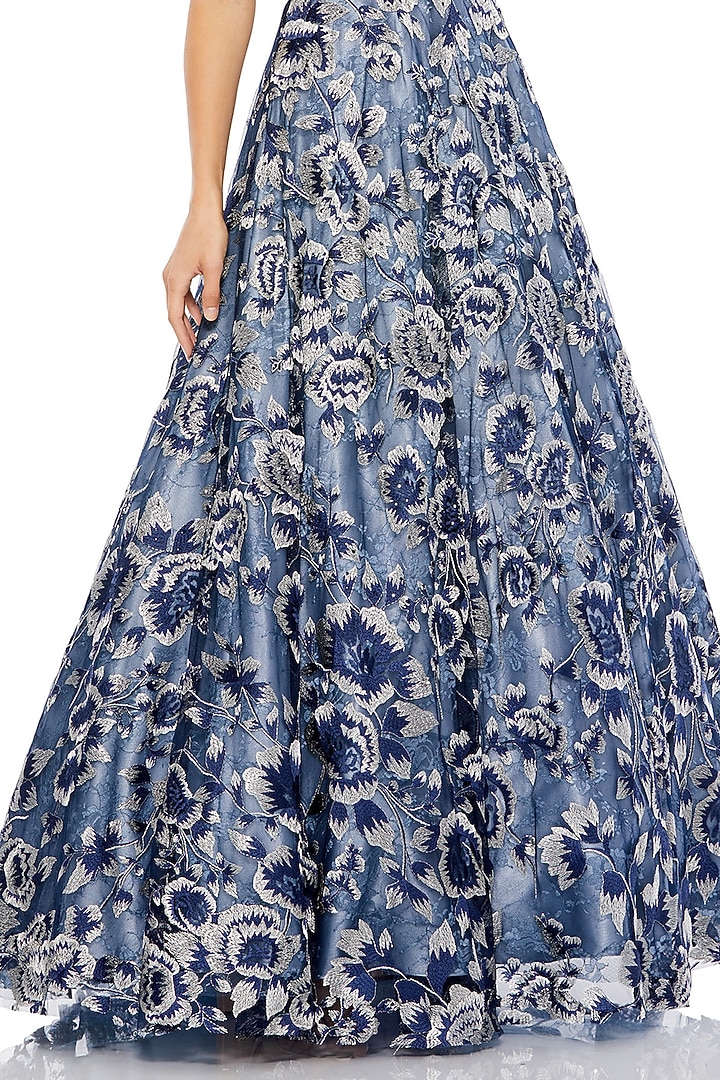 Blue Polyester Embroidered A-Line Ball Wedding Gown by Mac Duggal at Pernia's Pop Up Shop