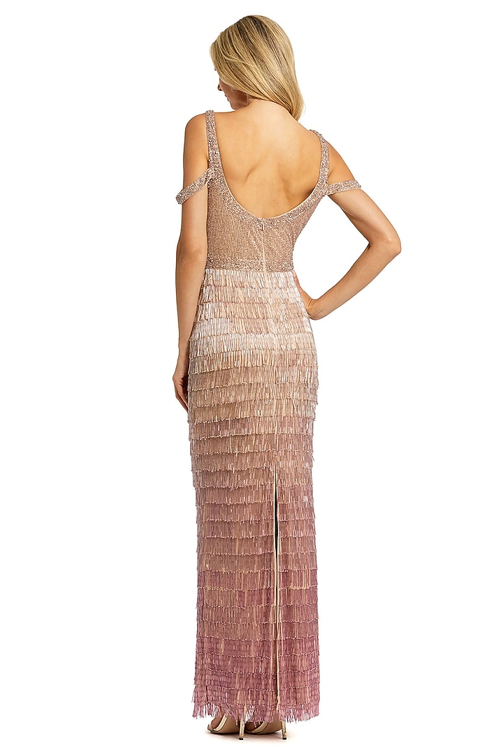Pink Ombre Mesh Fabric Embellished Wedding Gown by Mac Duggal at Pernia's Pop Up Shop