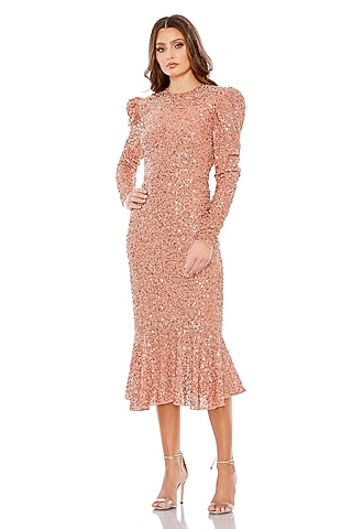 Copper Sequins Midi Dress by Mac Duggal
