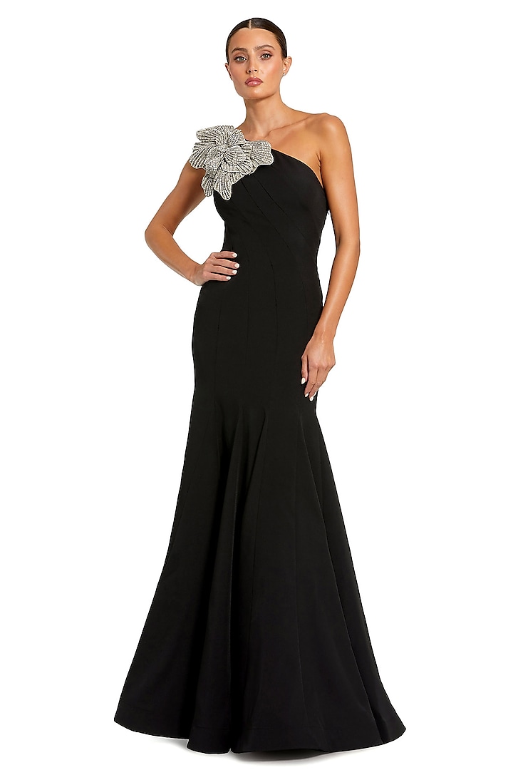 Black Crepe One-Shoulder Gown by Mac Duggal at Pernia's Pop Up Shop