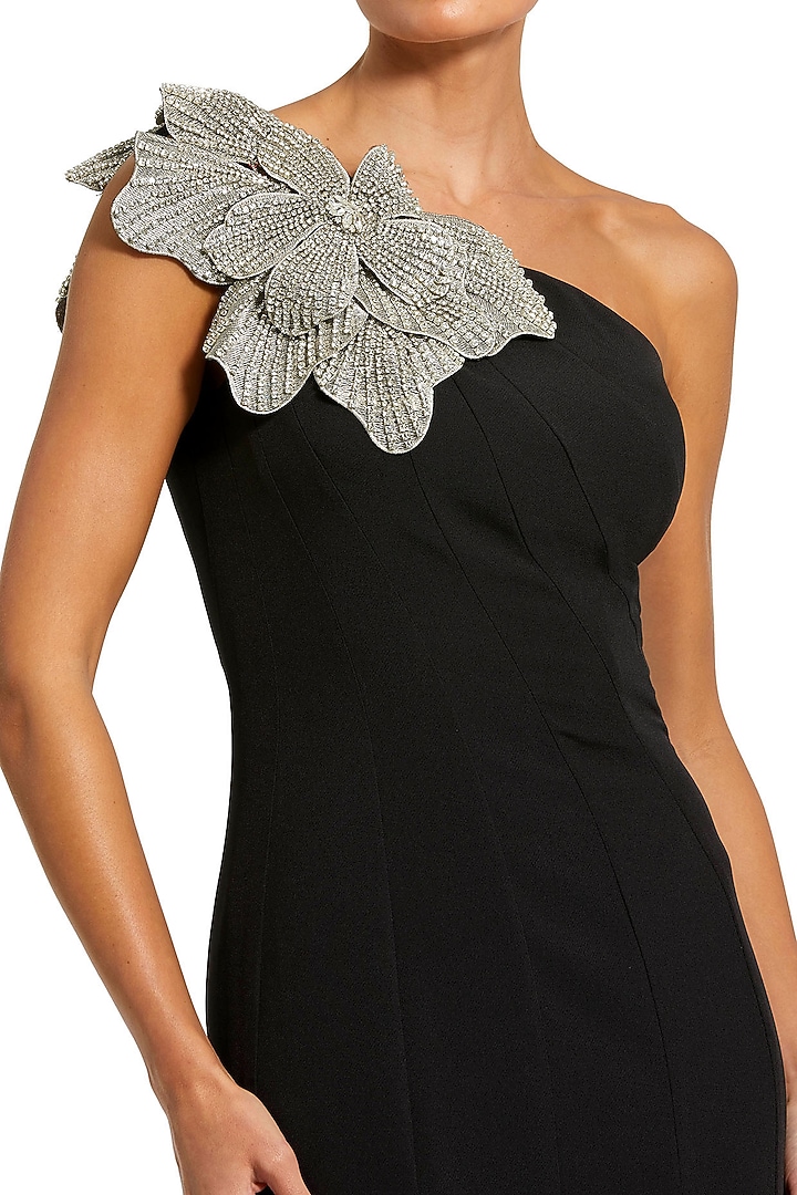 Black Crepe One-Shoulder Engagement Gown by Mac Duggal at Pernia's Pop Up Shop