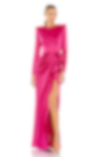 Magenta Satin Structured Bow Gown by Mac Duggal at Pernia's Pop Up Shop