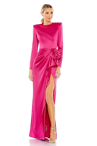 Magenta Satin Structured Bow Gown by Mac Duggal