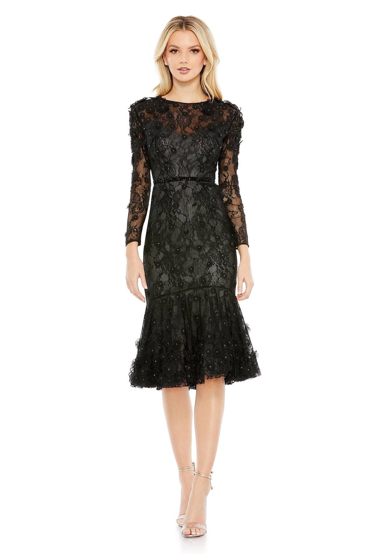 Black Lace Floral Applique Cocktail Dress by Mac Duggal at Pernia's Pop Up  Shop