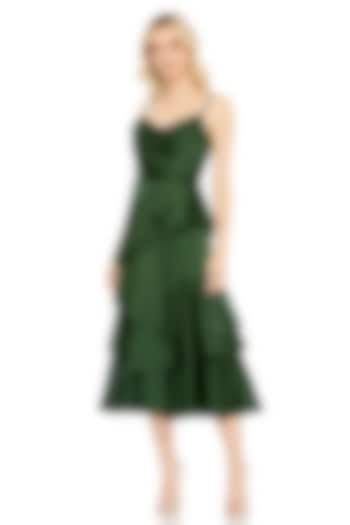 Forest Green Charmeuse Ruffled Tiered Midi Dress by Mac Duggal at Pernia's Pop Up Shop