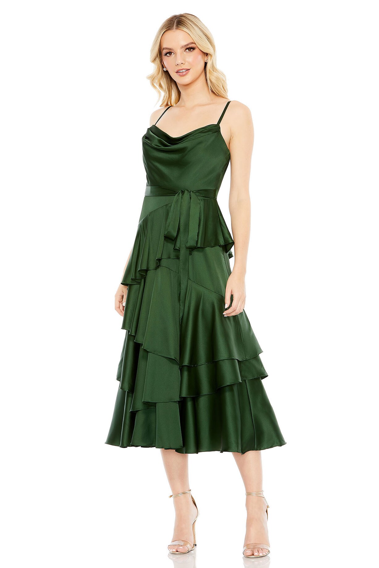 Forest Green Charmeuse Ruffled Tiered Midi Dress by Mac Duggal at Pernia's  Pop Up Shop 2026
