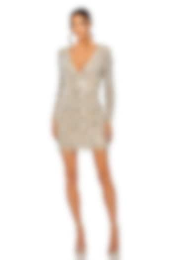 Nude Silver Net Bead Embellished Mini Dress by Mac Duggal at Pernia's Pop Up Shop