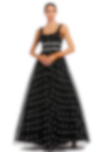 Black Tulle Pearl Embellished Layered Ball Engagement Gown by Mac Duggal at Pernia's Pop Up Shop