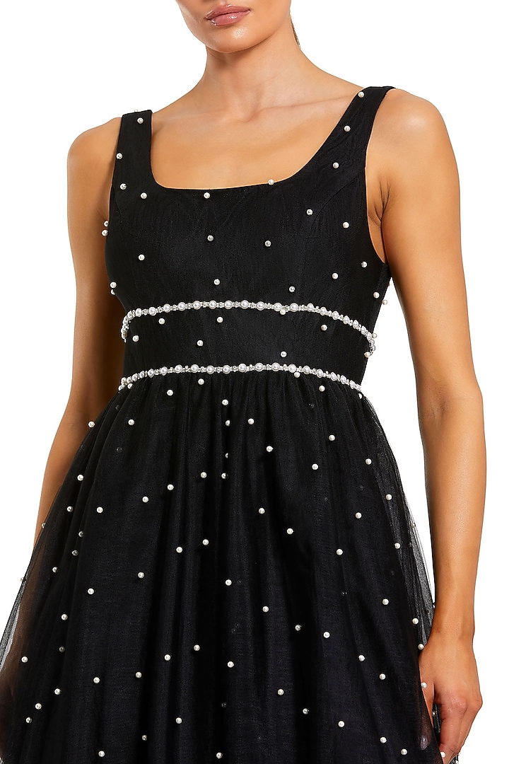 Black Tulle Pearl Embellished Layered Ball Engagement Gown by Mac Duggal at Pernia's Pop Up Shop