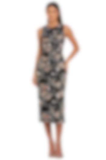 Black Velvet Floral Embroidered Midi Cocktail Dress by Mac Duggal at Pernia's Pop Up Shop