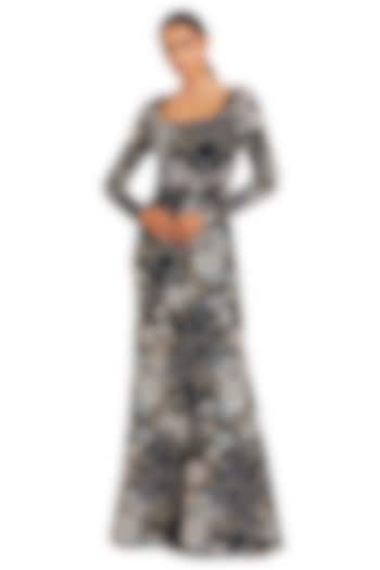 Black Velvet Floral Embroidered Engagement Gown by Mac Duggal at Pernia's Pop Up Shop