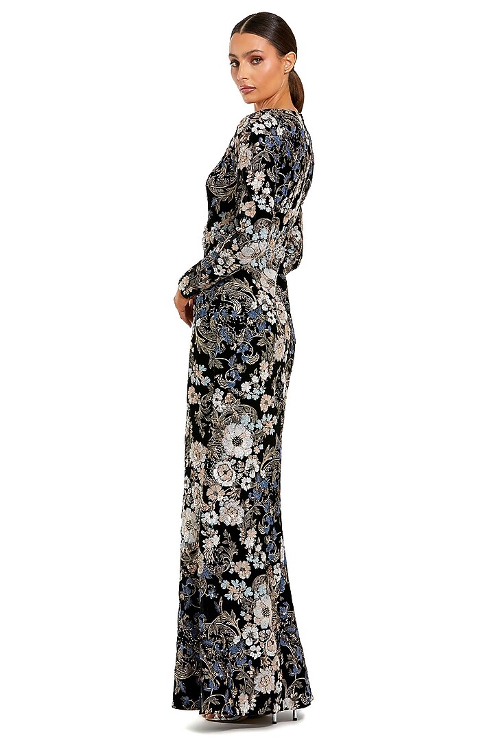 Black Velvet Floral Embroidered Engagement Gown by Mac Duggal at Pernia's Pop Up Shop
