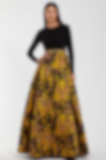 Black & Yellow Brocade Ball Engagement Gown by Mac Duggal at Pernia's Pop Up Shop