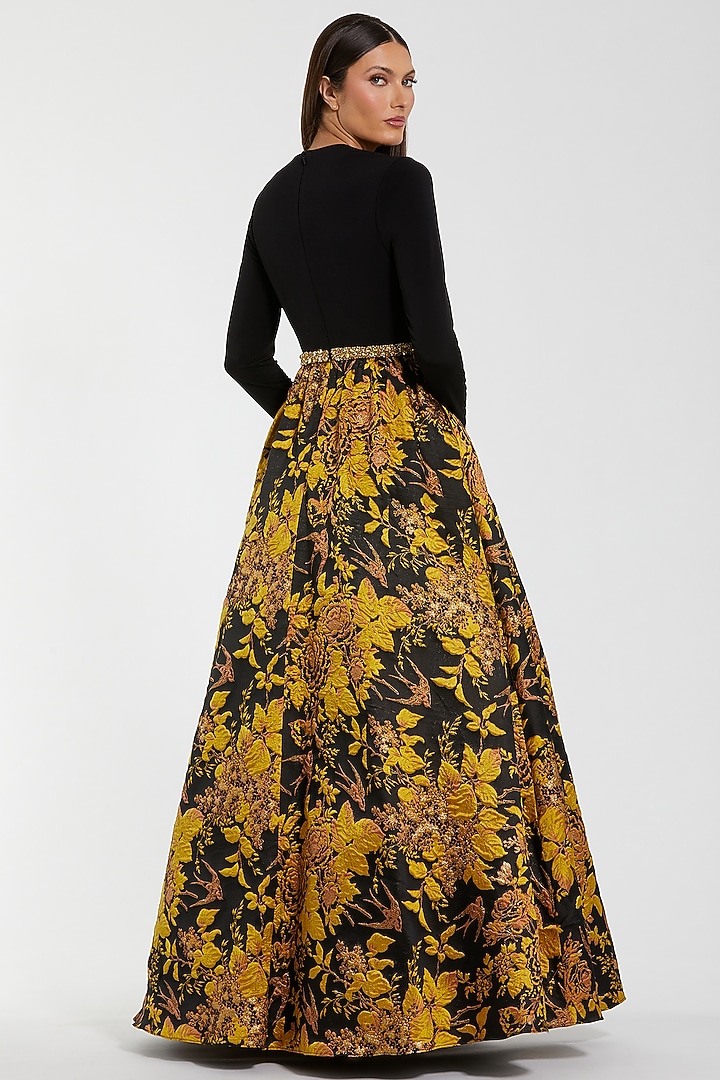 Black & Yellow Brocade Ball Engagement Gown by Mac Duggal at Pernia's Pop Up Shop