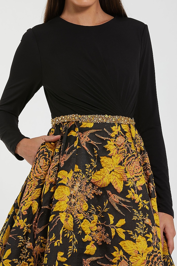 Black & Yellow Brocade Ball Engagement Gown by Mac Duggal at Pernia's Pop Up Shop