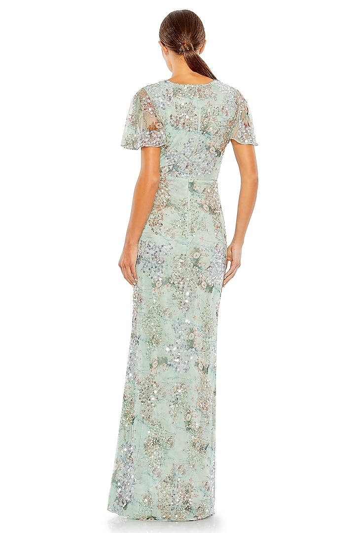 Seamist Green Polyester Floral Printed Wedding Gown by Mac Duggal at Pernia's Pop Up Shop